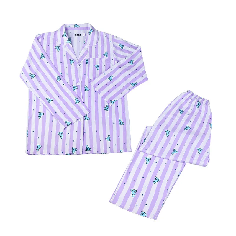 Fushimuma Moterų bangtan berniukas Vasaros Sleepwear Mielas Animacinių filmų Chibi Pajama Nustatyti Kawaii Homewear Kostiumas Moterų Pavasarį, Vasarą