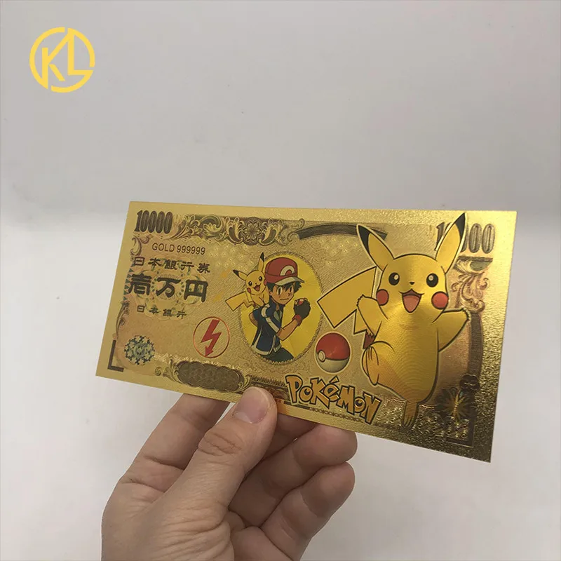 3pcs Pokemon KORTAS Pikachu Pokeball Aukso Banknotų Aukso Plastikinių Banknotų Klasikiniai Vaikystės Atminties Surinkimo Dovana Vaikams