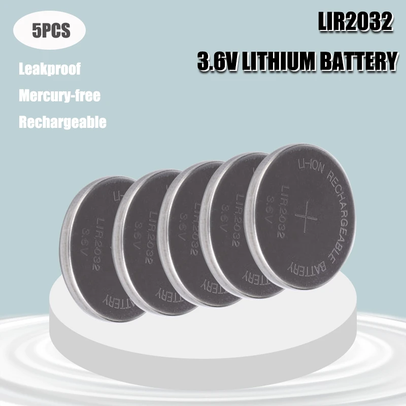 5VNT 3,6 V LIR2032 lir 2032 ličio jonų baterija 40mah Li-ion mygtuką moneta ląstelių pakeisti už CR2032 CR 2032