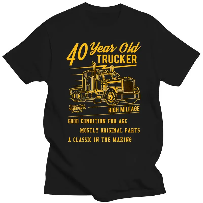 2022 Naujas Juokingi 40 Metų Sunkvežimio vairuotojas Šūkis & Sunkvežimio Vairuotojas Transportu Motyvas Už 40 Gimtadienį, Jubiliejų Dovana Mens Black T-Shirt Viršų 0