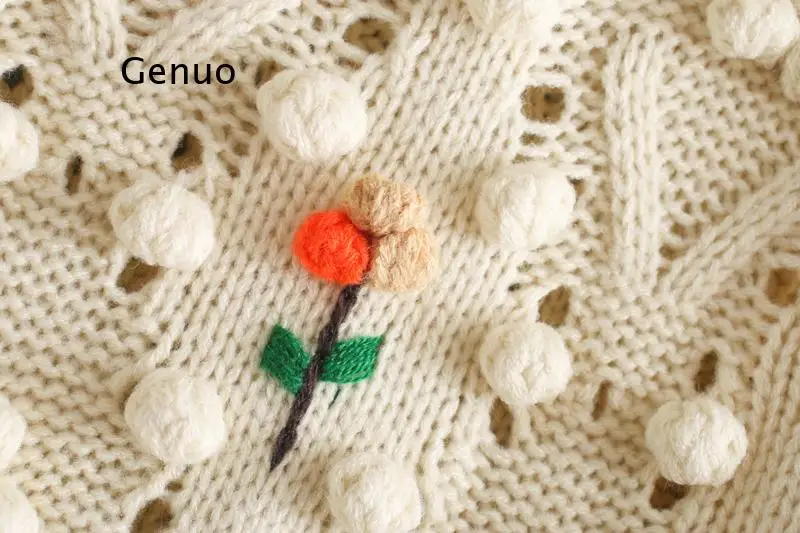 Moterų 3D Gėlės Nertas Megztinis O-kaklo Kamuolius Kablys Siuvinėjimo Megzti Atsitiktinis Puloveriai Pusė Golfo Apkarpyti Viršūnes Mujer Sueter
