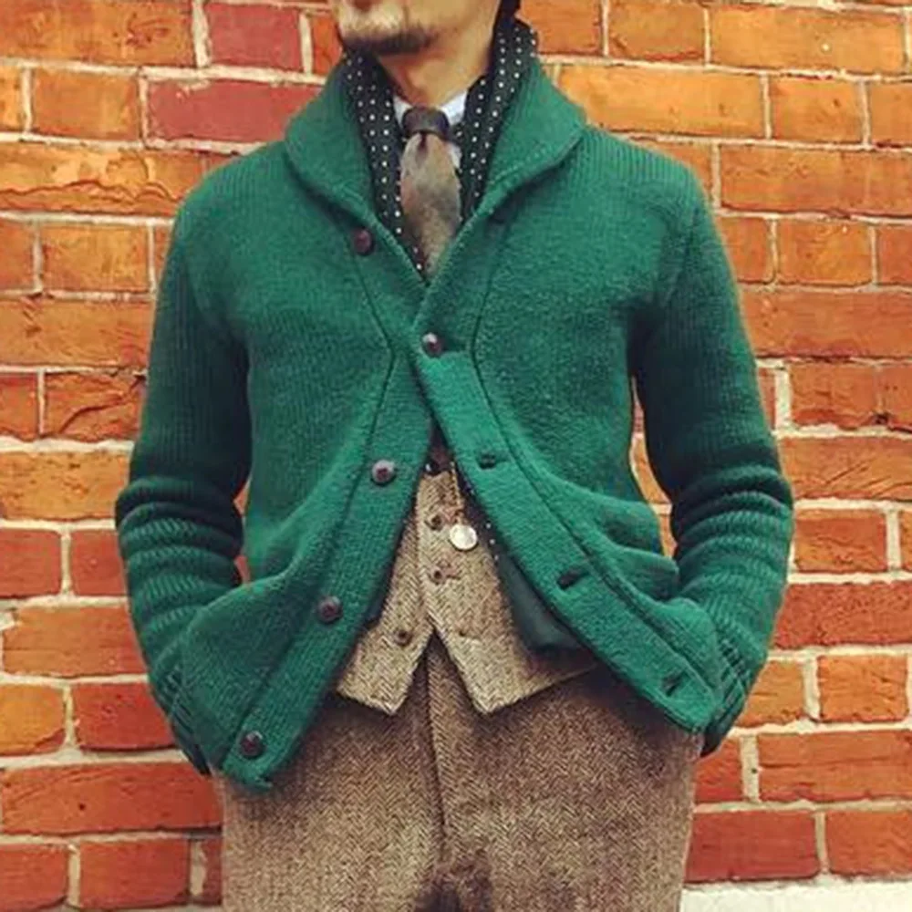 Vyrų Britų stiliaus vyrų megztas megztinis rudenį ir žiemą storas single-breasted bazės megztinis tingus ilgomis rankovėmis megzti striukė