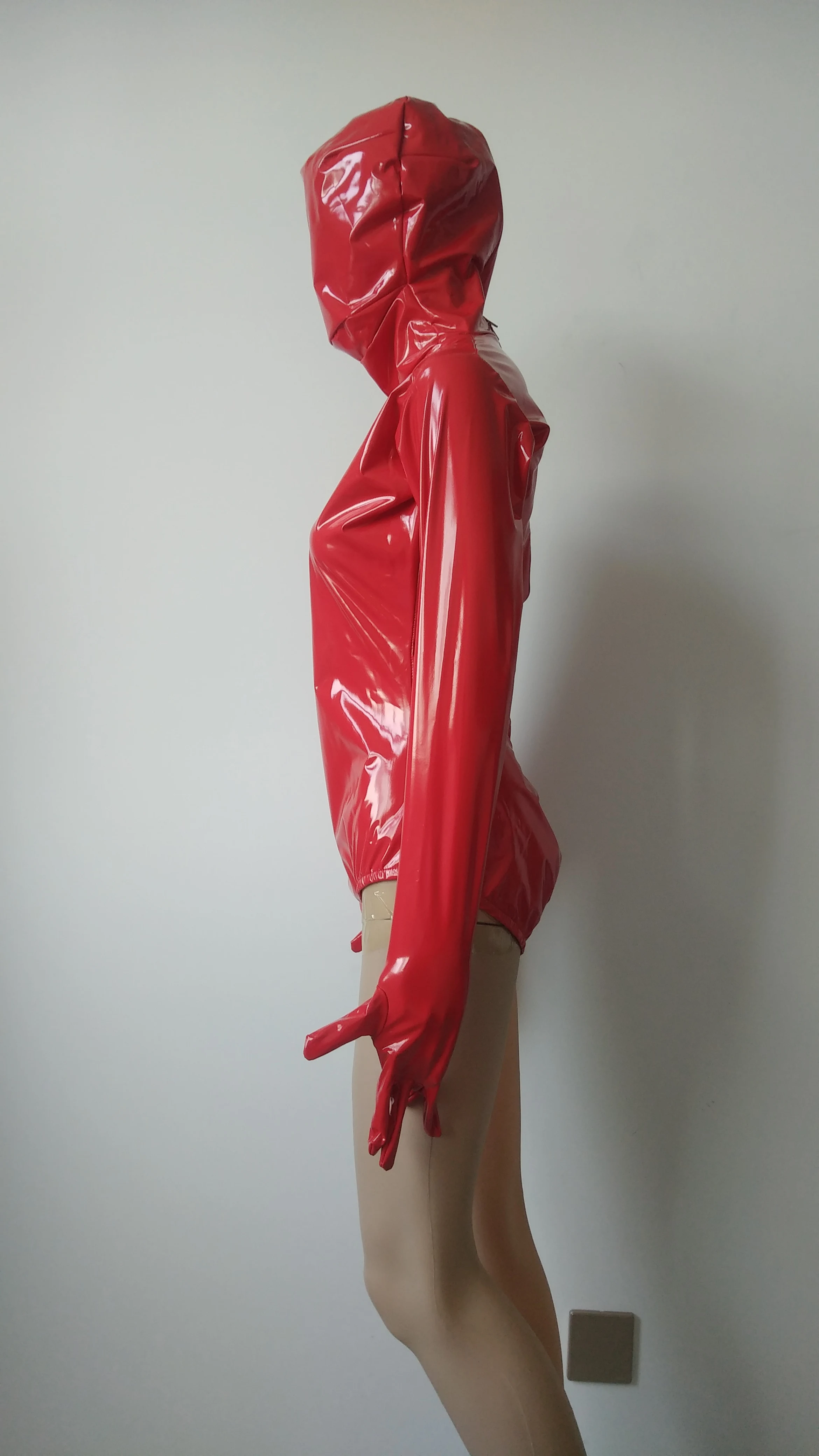 Prekės Suaugusiems Seksualus raudonas Blizgus PVC Dirbtiniais Odos Zentai pusė bodysuit Leotard Kostiumas ilgomis Rankovėmis Fancy Dress Šalies Kostiumas