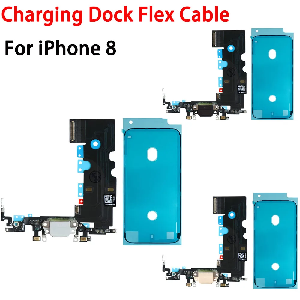 USB Įkrovimo lizdas Dokas Flex Kabelis Su Mikrofonu Ausinių Audio jungtis Surinkimo Ir LCD atsparus Vandeniui StickerFor iPhone 8 4