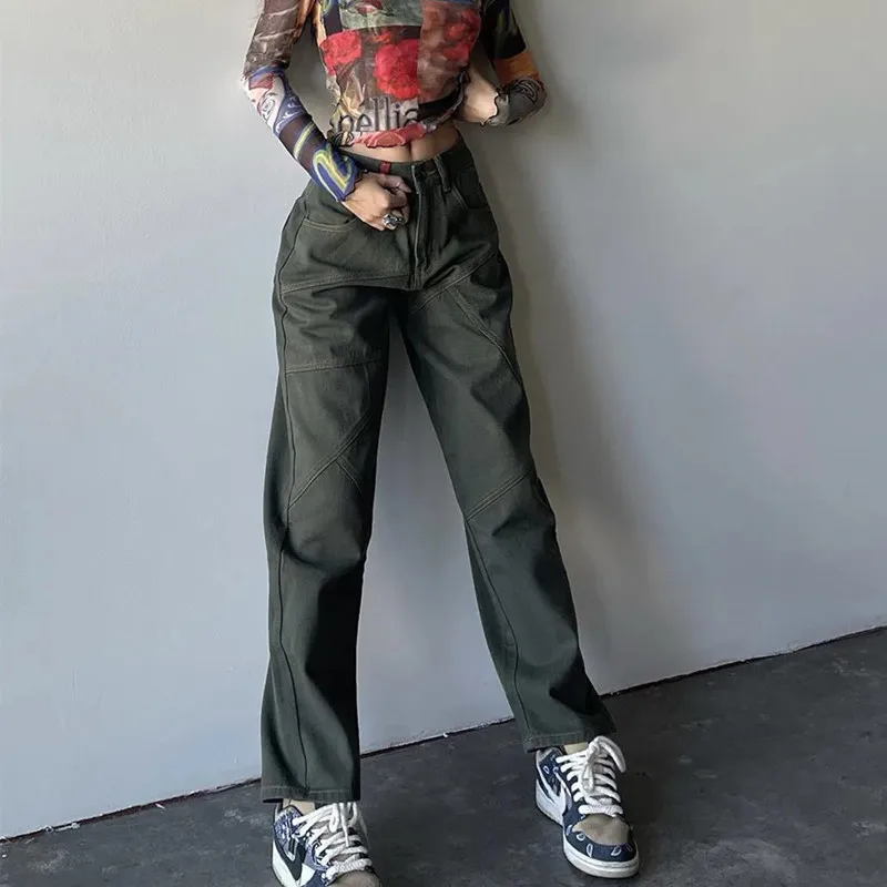 Retro Kratinys Džinsai Moteris Aukštos Juosmens korėjos Mados Streetwear Y2k Tiesiai Baggy Kelnės Atsitiktinis Džinsinio audinio Kelnės 4XL Dydžio 1