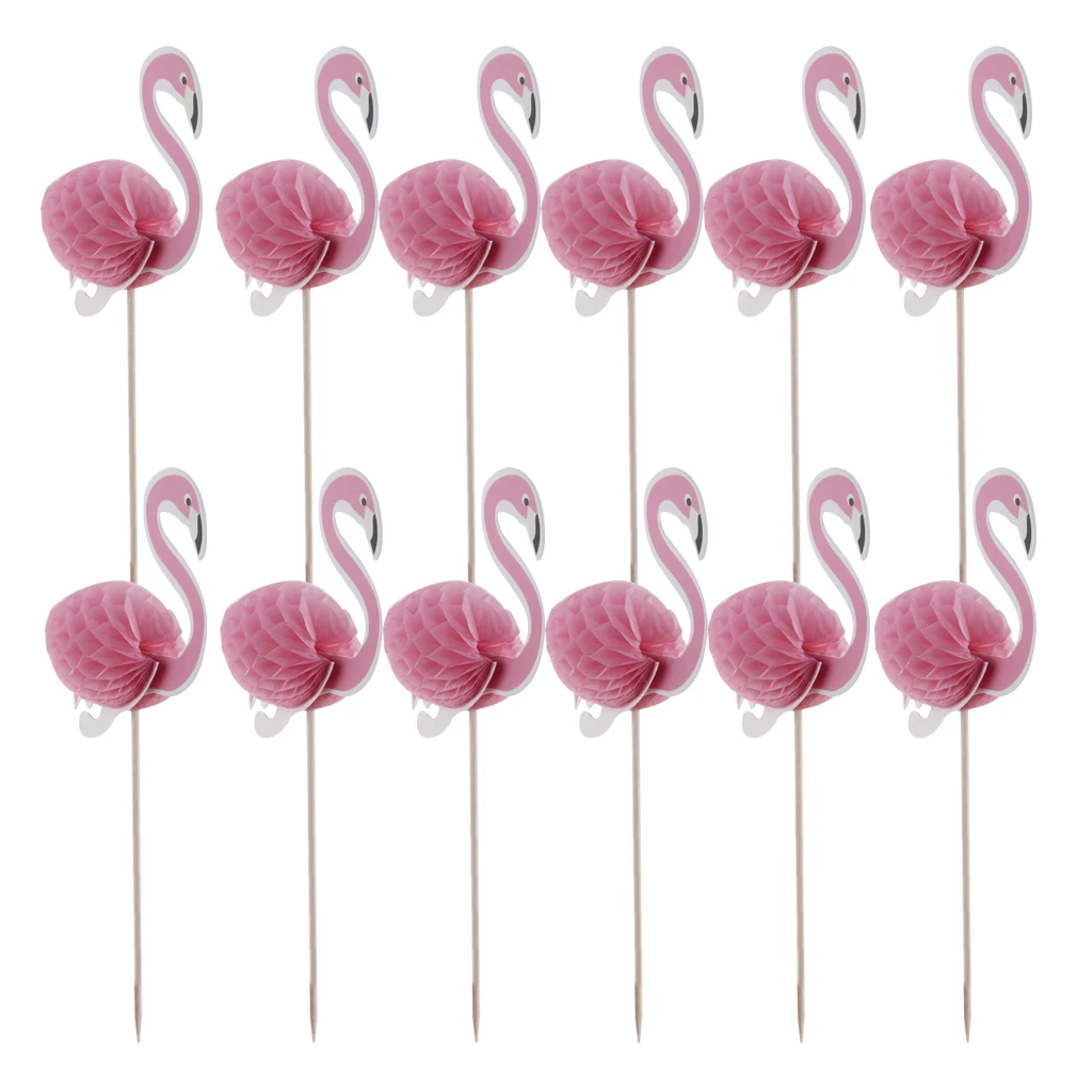 12 Pak 3D Flamingo Keksiukai Šalies Prekių Rėžtuvės Maisto Susitvarko Kokteilis Atogrąžų Cupcake Apdaila 0