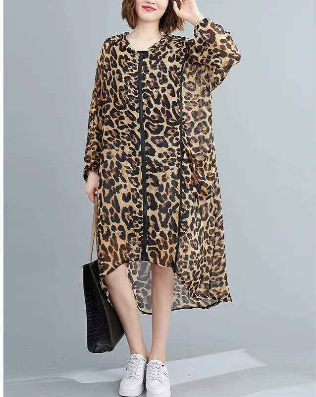 Ponia Ilgai Leapard Marškinėliai Pavasarį Moterys Prarasti Bliuzono Viršūnes Femme Ilgai Leopard Viršūnes Moterų Hoodies 2