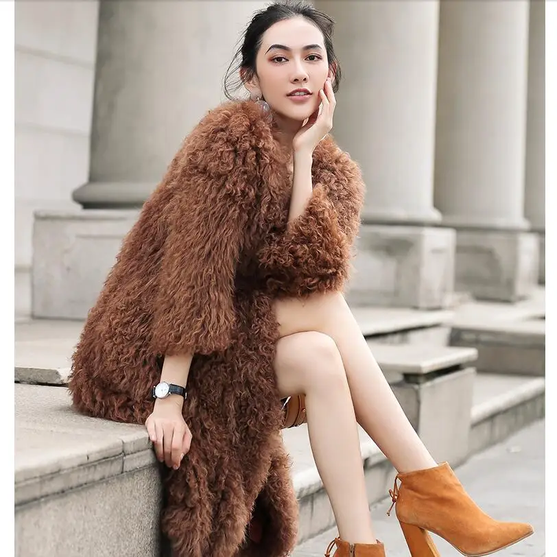 Harppihop megzti mongolijos avių kailis kailis striukė, paltas rusijos moterų žiemą šilti kailiniai paltai outwear ilgiau stiliaus, 4 spalvos 0