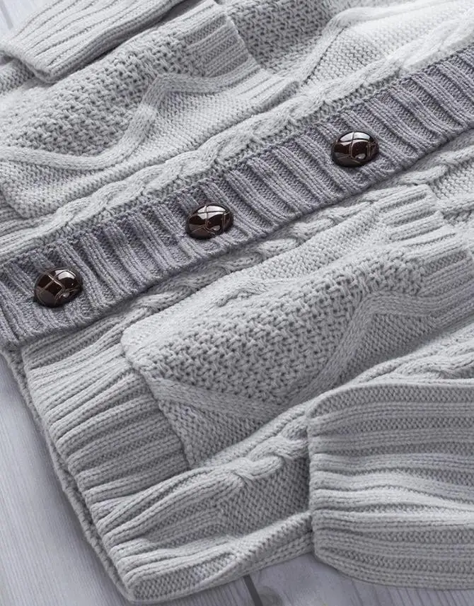 Žiemos Drabužių Moterų Megztinis Mados Spalvos Bloką Kišenėje Mygtuką Dizainas Megzti Megztinis Elegantiškas Prarasti Vieną Krūtinėmis Šilta Striukė