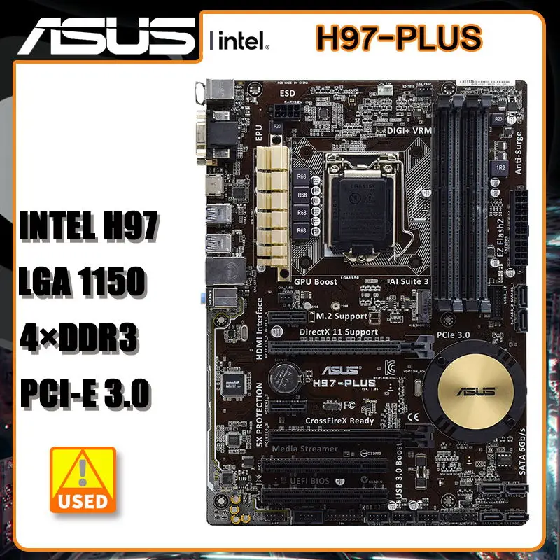 LGA 1150 ASUS H97-PLUS pagrindinė Plokštė DDR3 M. 2 USB3 SATA3 PCI-E 3.0 USB3.0 ATX Intel H97 Plokštę Už Core i3-4160 Xeon E3-1245 3