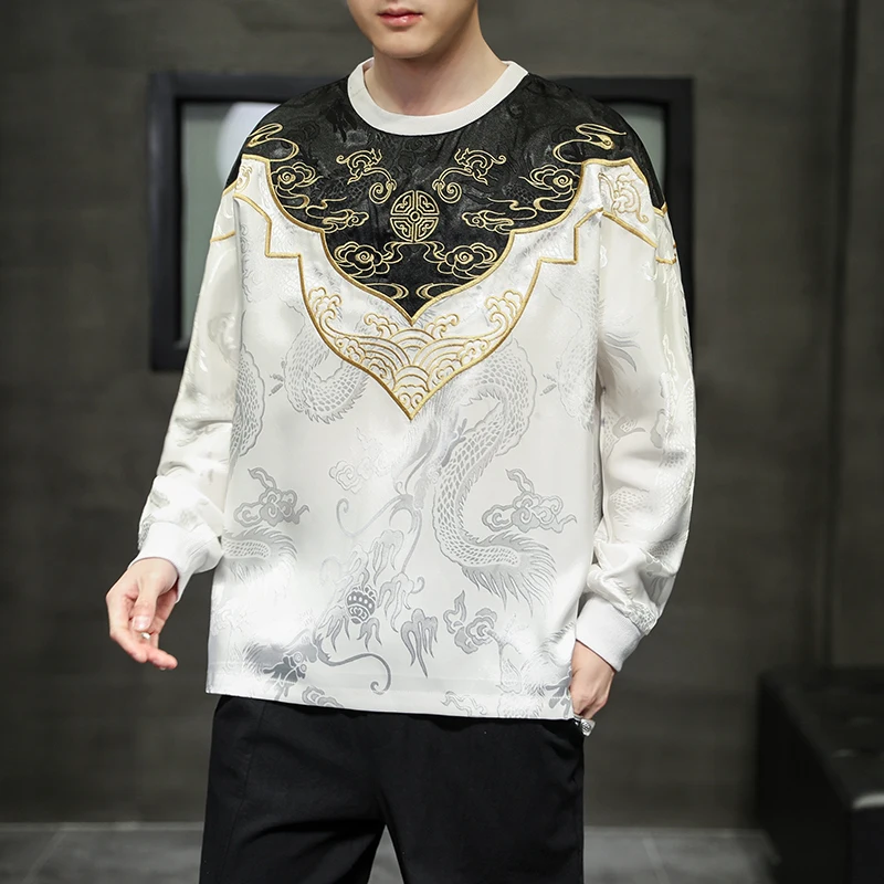Kinų Stiliaus, Aukštos Kokybės Siuvinėjimui Kratinys Apvalios Kaklo Long Sleeve T Shirt 2021 Harajuku Viršūnes Vyrų Drabužių Mados Megztinis 0