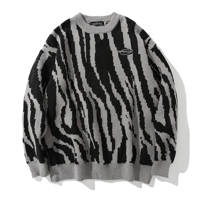 Vintage Megztinis Vyrams Žiemos Zebras Dryžuotas Megztiniai Apvalia Kaklo Puloveriai Porų Hip-Hop Prarasti Mados Viršūnes Megztiniai 0
