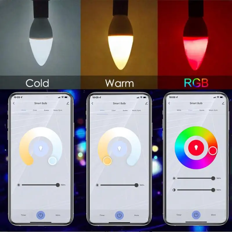Aubess Tuya Smart WiFi E14 RGB LED Lemputės, šviesos srautą galima reguliuoti Lempų Valdymo Balsu Žvakė 5W Dirba Su Alexa 