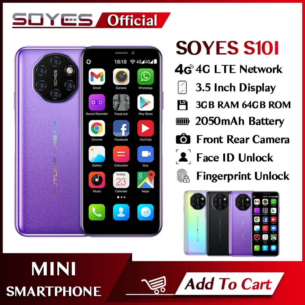 SOYES Mini mobilusis Telefonas 3.5 Colių Android 3GB RAM, 32GB/64GB ROM MTK6737 Quad Core Veido Atpažinimo pirštų Atspaudų Atrakinta Smartphone