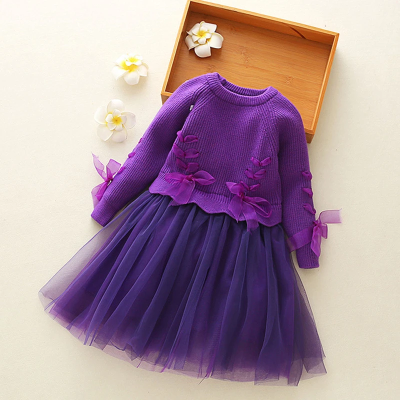 Žiemos Mergaitės Mados Megztinis Suknelė, Skirta 3-7 Metų Vaikams Geometrinio Modelio Suknelę Ilgomis Rankovėmis Tutu Suknelė Trikotažas 0