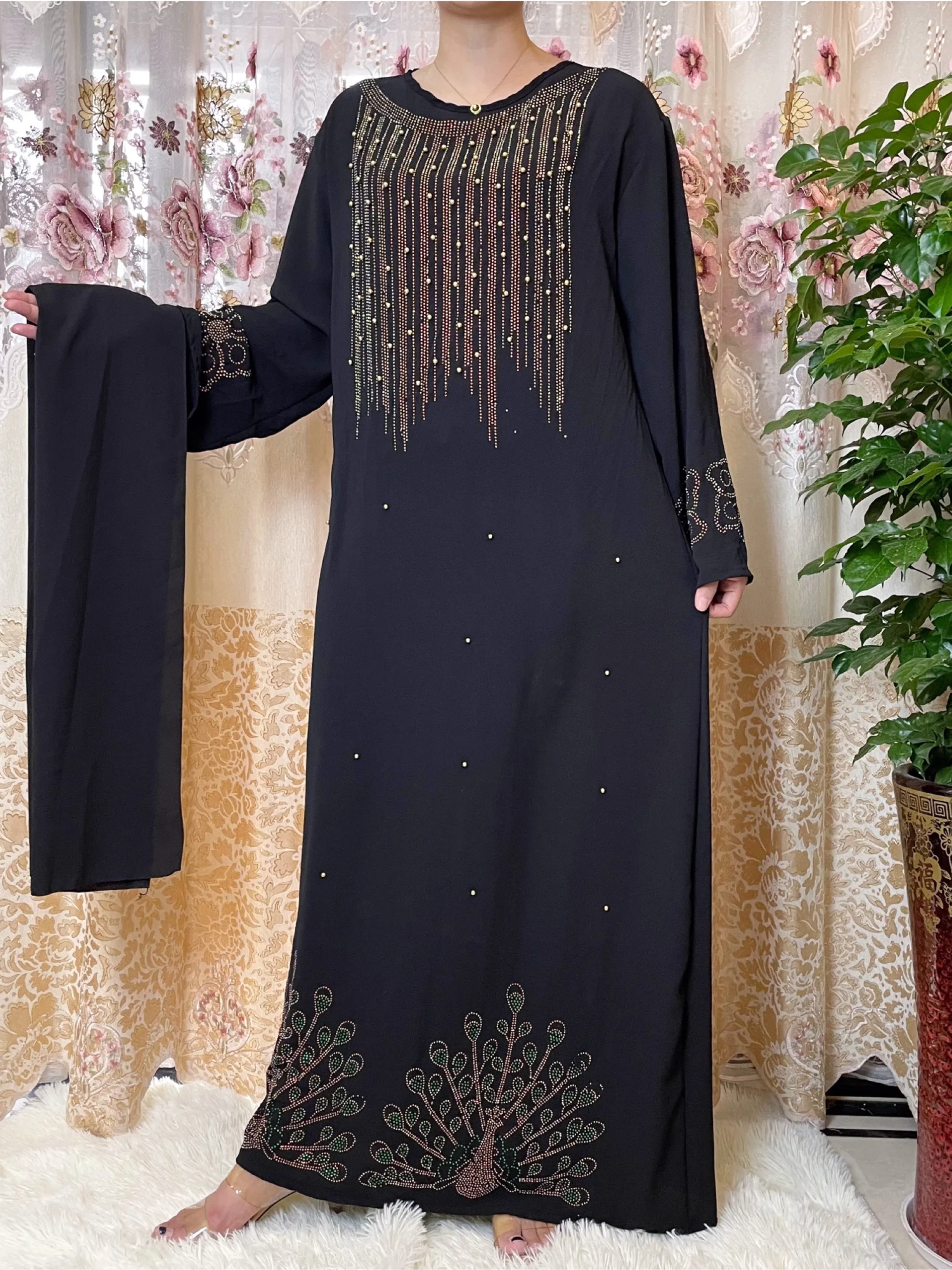 2022Abaya Moterų Dubajus turkijos Akmenys Blizga ilgomis Rankovėmis Kaftan Suknelės Afrikos Musulmonų Islamo Deimantų Drabužių Šalis Suknelė 0