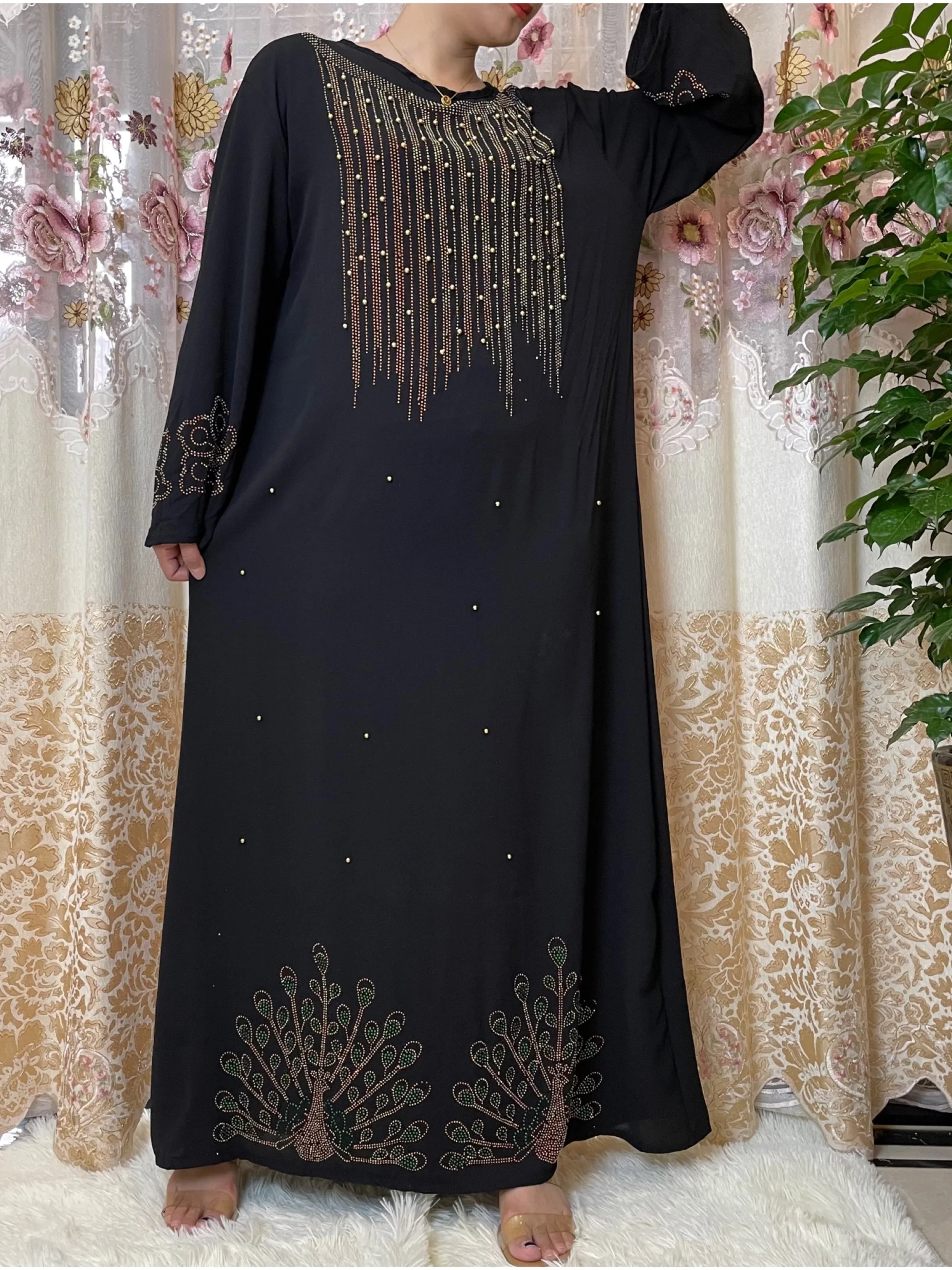 2022Abaya Moterų Dubajus turkijos Akmenys Blizga ilgomis Rankovėmis Kaftan Suknelės Afrikos Musulmonų Islamo Deimantų Drabužių Šalis Suknelė 2