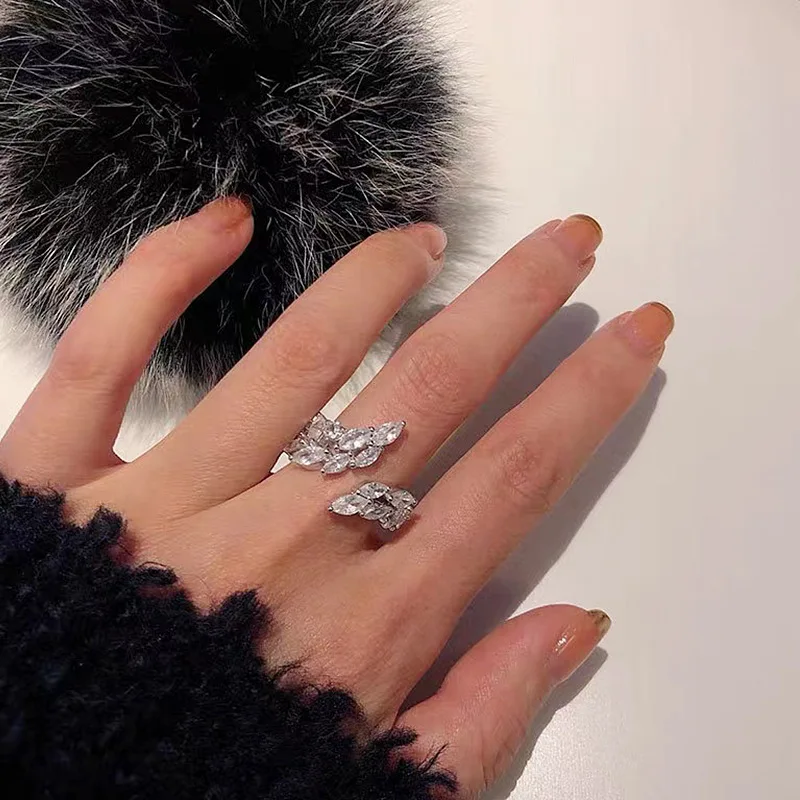Crystal Inkrustacijos Lapų Žiedas Moterų Dizaino Atidaryti Žiedai Mados Išskirtinį Juvelyrikos Nauja Tendencija 2023 2