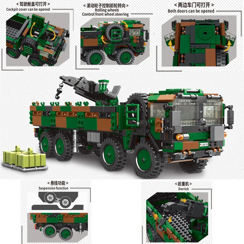 XB 06052 SS Sunkiųjų kėlimo sunkvežimių Mažų dalelių surinkti blokai Mūšio tankas ginklas šarvuotų transporto priemonių serija žaislai berniukams