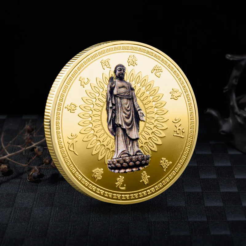 Kinų Stiliaus Budos Šviesa Šviečia ant Budos Progines Monetas, Religinių Įsitikinimų Auksas, Sidabras Monetos Iškilumo Metalinės Amatų Ženklelis