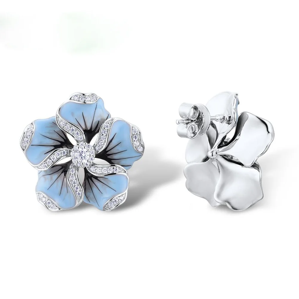Naujas Elegantiškas Ponios Blizga Cirkonis Crystal Blue Lotus Medžio Stud Auskarai, Vestuviniai Papuošalai, Dovanos 1