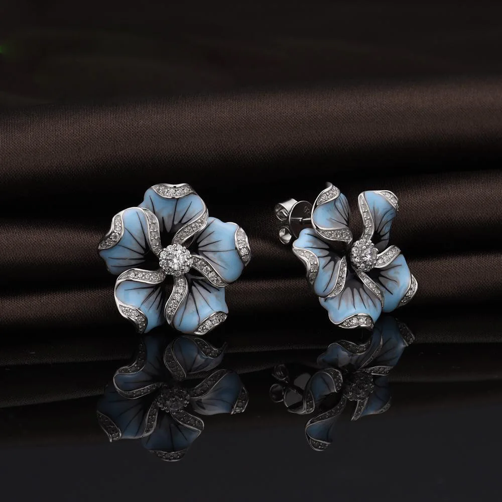 Naujas Elegantiškas Ponios Blizga Cirkonis Crystal Blue Lotus Medžio Stud Auskarai, Vestuviniai Papuošalai, Dovanos 3