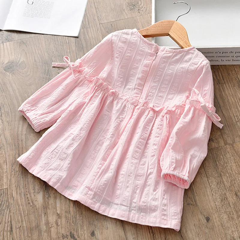 Rožinė Baby Girl Ilgomis Rankovėmis Suknelė Vaikų Pavasario Medvilnės, Lino Suknelė Vintage Laisvi Marškinėliai, Suknelės Vaikams Palaidinė Rudens Drabužiai 0