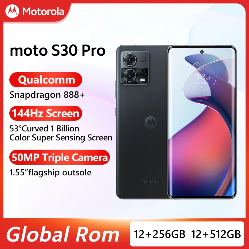 Pasaulio Rom Motorola MOTO S30 Pro 5G Išmanųjį telefoną 50MP Triple Kamera 6.55 cm 4400mAh Snapdragon888 Plius 144Hz P-OLED Ekraną, NFC 0