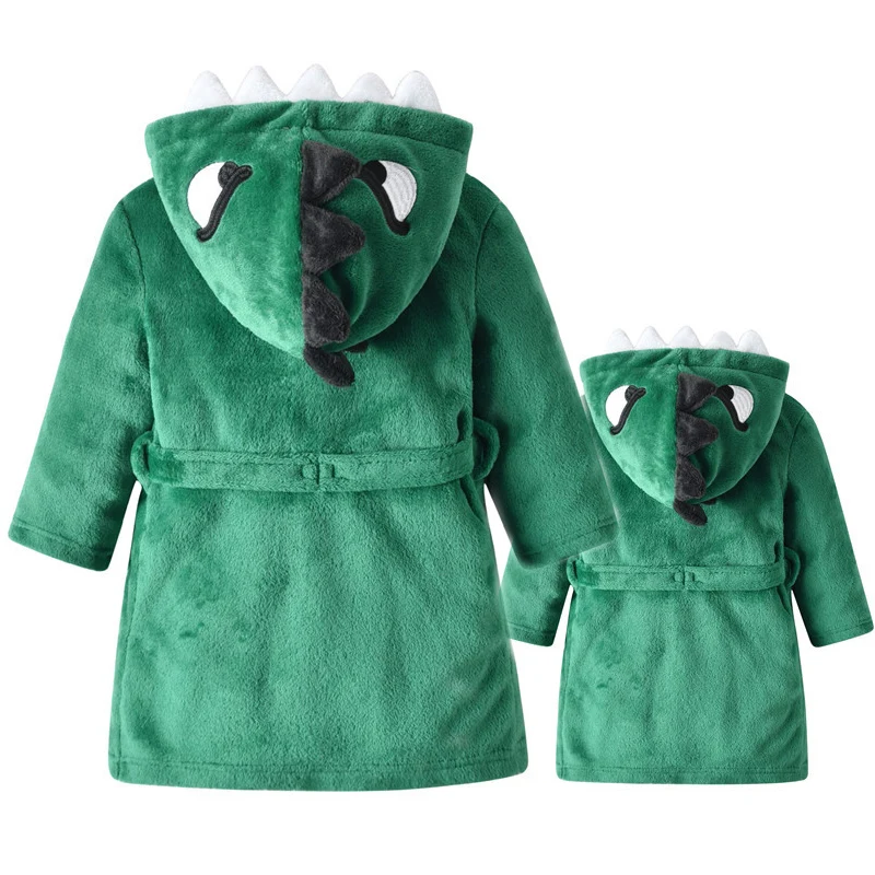 Chalatas Dušo Vaiko Tėvų-vaikų Dinozaurų Pižama Unisex Suaugusiųjų Žiemą Šilta Moteris Sleepwear Tirštėti Vaikų Padažu Suknelė 0
