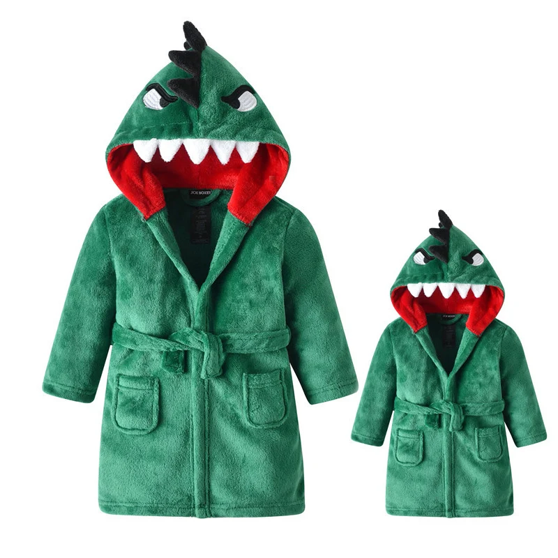Chalatas Dušo Vaiko Tėvų-vaikų Dinozaurų Pižama Unisex Suaugusiųjų Žiemą Šilta Moteris Sleepwear Tirštėti Vaikų Padažu Suknelė 5