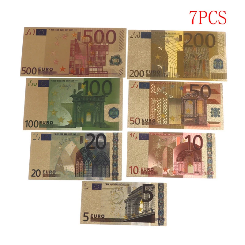 7pcs Eurų Banknotų Aukso Folija, Popieriaus, Pinigų, Amatų Kolekcija Pastaba Valiuta 0