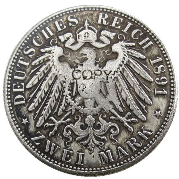 Vokietijos Bavarijos 2 Pažymėti 1891 Sidabro Padengtą Kopijuoti Monetas 0