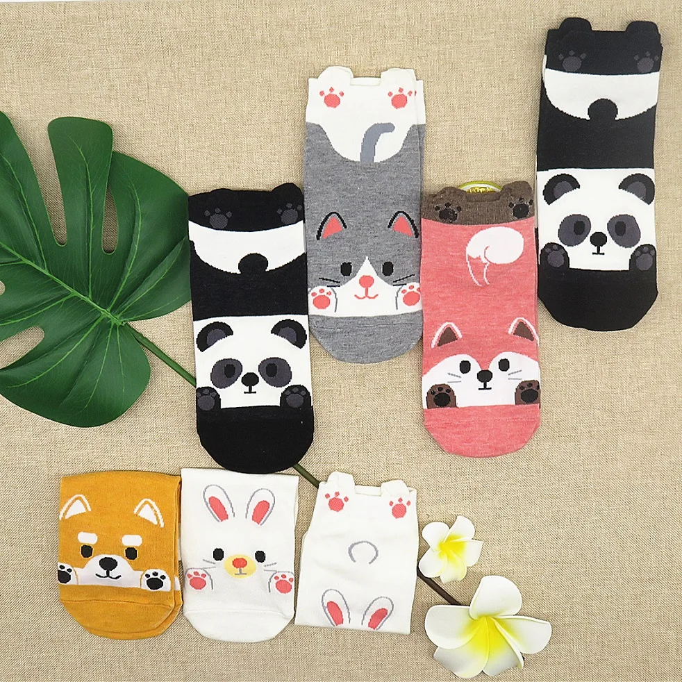 Mados Gyvūnų Moterų Medvilnės Kojinės Rudens Žiemos Atsitiktinis Laimingas Juokinga Panda Lapė, Triušis, Šuo Kojinių Korėja Harajuku Kawaii Mielas Kojinės 0