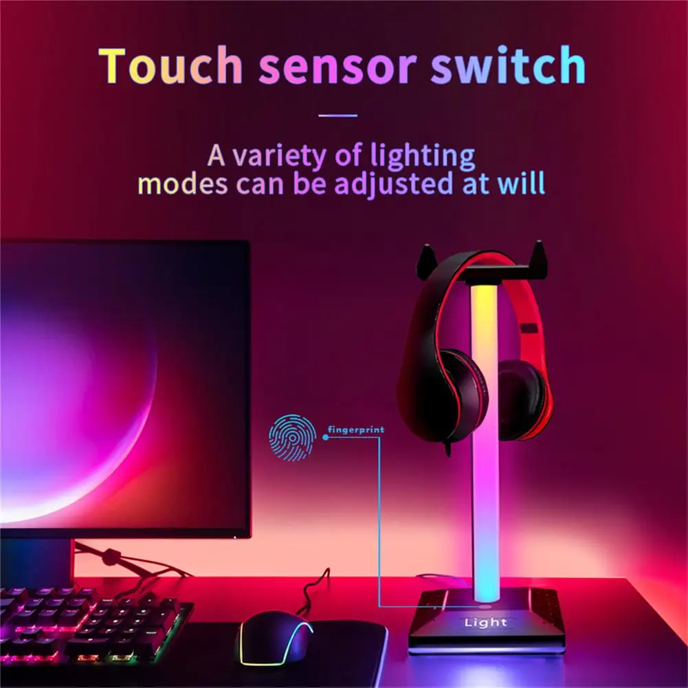 Rgb Žaidimų Ausinių Stovėti 3.5 mm Audio Touch Kontrolės Permatomas Led Šviesos Kompiuterio Darbastalio Ekrano Laikiklis Vnt
