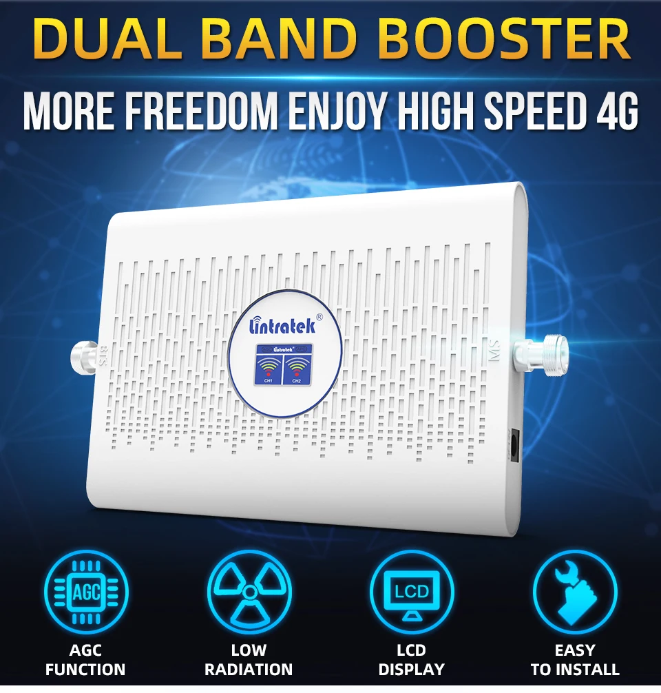 Lintratek CDMA 850 Band5 LTE 700 B28 Dvigubos Juostos Signalo Kartotuvų 2G 3G 4G Cellular Stiprintuvas 70dB AGC Stiprintuvo 4G antena, Pilnas Komplektas