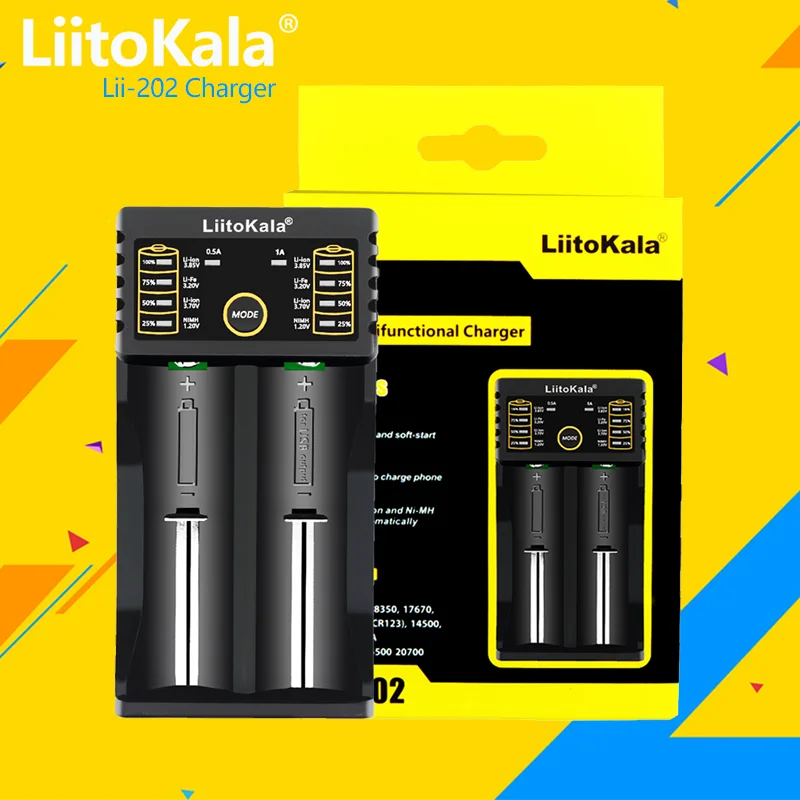 1-5VNT LiitoKala Lii-202 18650 Įkroviklis 1.2 V/3,7 V/3.2 V/3.85 V 21700 20700 2665014500 16340 NiMH li-ion baterija Smart įkroviklis