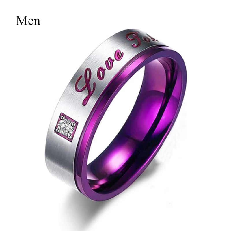 Pora Žiedus - Vyrams iš Nerūdijančio Plieno Žiedas Crystal & Moterų Širdies Gamtos Violetinė Crystal Žiedą, Nuotakos Vestuvių Vestuvinis Žiedas Rinkinys