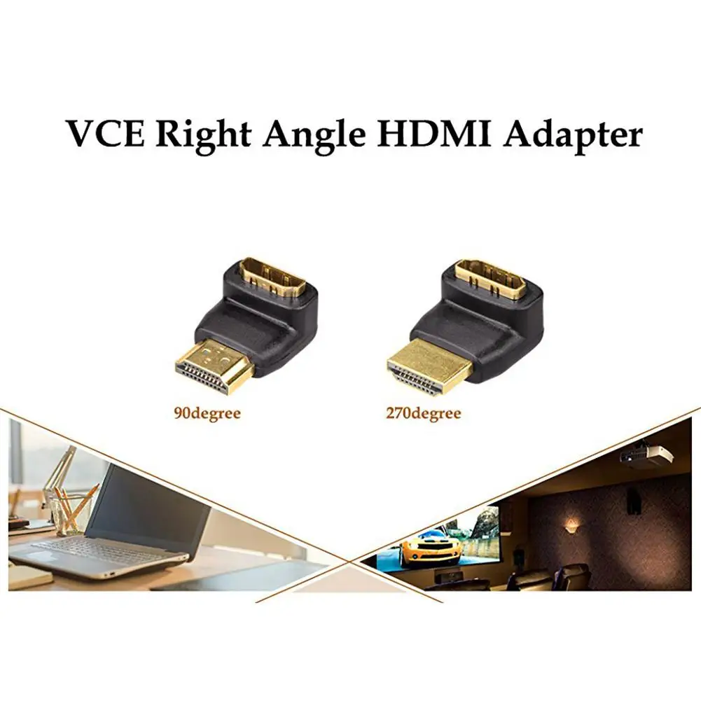HDMI suderinamus Adapteris 90 270 Laipsniu stačiu Kampu 4K HDMI suderinamus Extender Vyrų ir Moterų L-type Kabelio Jungtis Priedai 3