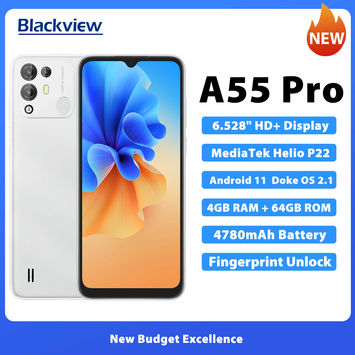 Blackview A55 Pro Išmaniojo telefono 4GB+64GB ROM 6.528