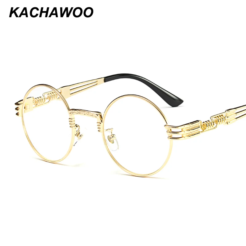 Kachawoo vintage retro akiniai vyrų aukso metalo rėmas, skaidraus lęšio vėpla apvalių akinių rėmeliai moterų apdailos 2018 ochelari femei