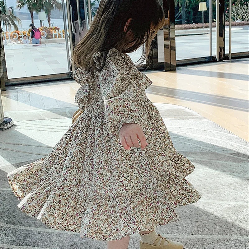 Merginos Gėlių Princesė Dress Pavasarį, Rudenį Naujas Klostuotas Britų Stiliaus Vaikų Drabužių Sielovados Stiliaus Mergaičių Mada Vaikams, Apranga