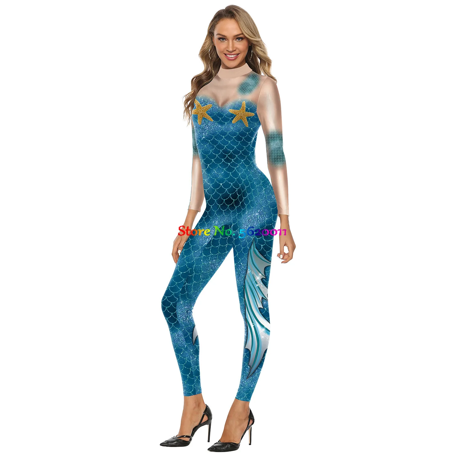Gyvūnų Žuvų Svarstyklės 3D Atspausdintas Undinė Helovyno Cosplay Kostiumai Suaugusių Moterų, Mergaičių Šaliai Vaidmuo Žaisti Dress Up Jumpsuit Apranga 3