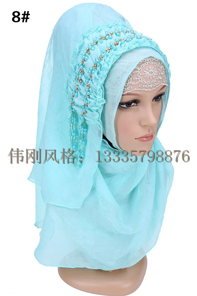 Mados dizaino aukštos kokybės šifono siuvinėjimo turkijos duobute hijab istamic stiliaus skarelė musulmonišką hidžabą moterims, 8 spalvos