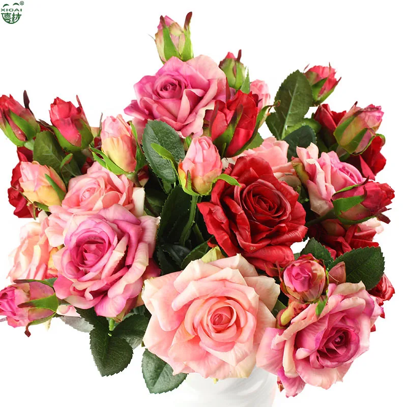 Nekilnojamojo Touch Rose Rinkiniai Puokštė Latekso Padengtas Šilko Gėlių Home/Vestuves/Marrige/Šalis Dekoro Gėlių, Dekoratyvinių Dirbtinės Gėlės 2