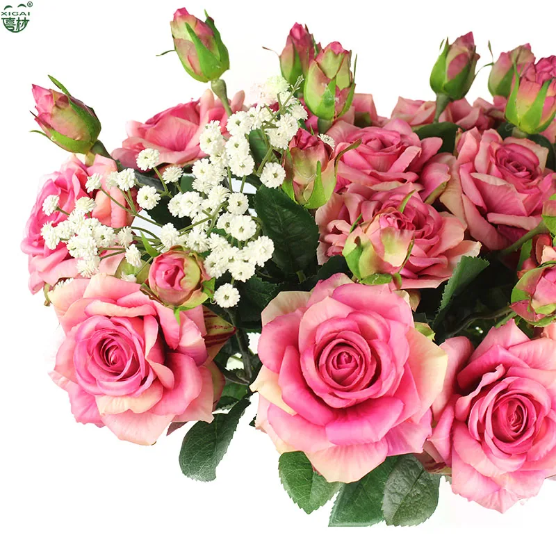 Nekilnojamojo Touch Rose Rinkiniai Puokštė Latekso Padengtas Šilko Gėlių Home/Vestuves/Marrige/Šalis Dekoro Gėlių, Dekoratyvinių Dirbtinės Gėlės 4