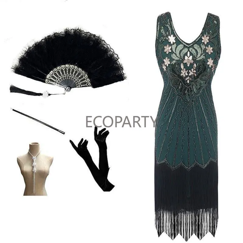 1920 Flapper Suknelė Great Gatsby Šalies Vakarą Blizgančiais Kutais Suknelės Suknelė Suknelė su 20s Priedų Rinkinys Drabužiai Moterims 20 1
