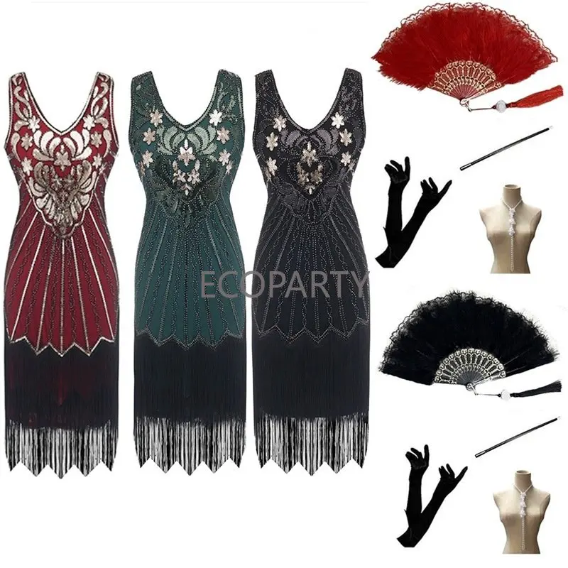 1920 Flapper Suknelė Great Gatsby Šalies Vakarą Blizgančiais Kutais Suknelės Suknelė Suknelė su 20s Priedų Rinkinys Drabužiai Moterims 20 2