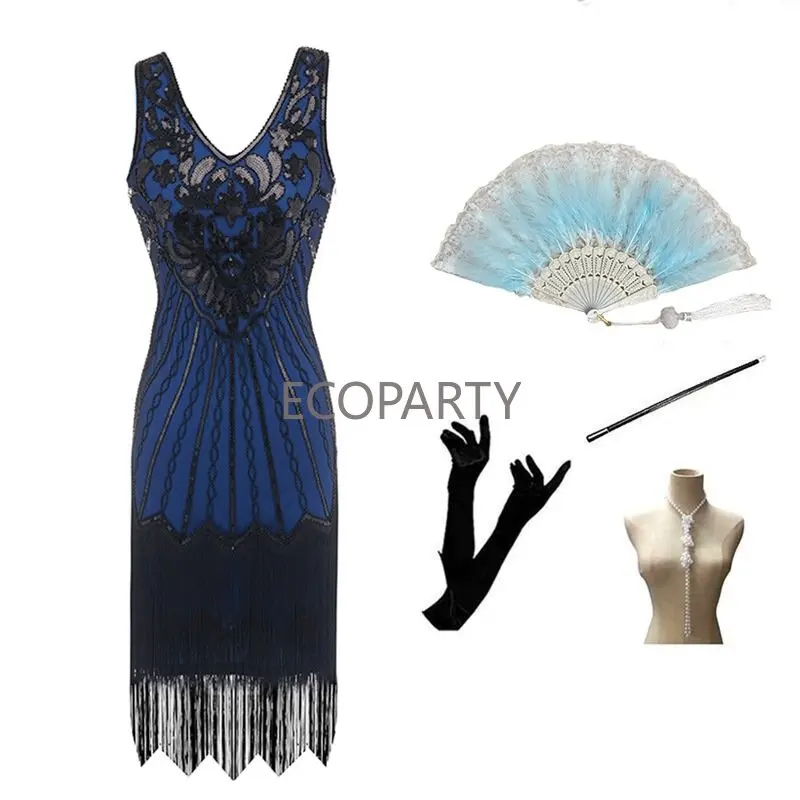 1920 Flapper Suknelė Great Gatsby Šalies Vakarą Blizgančiais Kutais Suknelės Suknelė Suknelė su 20s Priedų Rinkinys Drabužiai Moterims 20 5