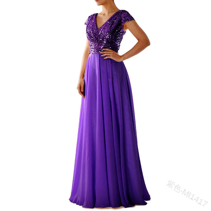 Elegantiškas Moteris Vakarinę Suknelę Ilgą Šifono Baigimo Smėlio Juoda Violetinė Vestuves Prom Dresses Blizgančiais Didmeninė Mergaitės, V-Kaklo 4