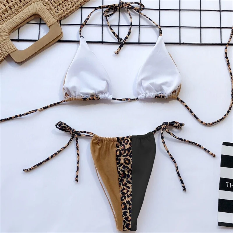 GNIM Leopardas Spausdinti Thong Bikini maudymosi Kostiumėliai Moterims 2019 Seksualus Tvarstis Moteris Brazilijos Bikini maudymosi kostiumėlį Nustatyti Paplūdimio Plaukti Kostiumas Biquini 4